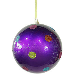 5.5 Inch Purple Candy Polka Dot Round Christmas Ball Ornament