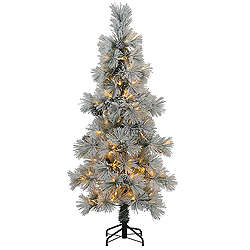 8 Foot Flocked Stone Pine Artificial Christmas Tree 400 LED Warm White Lights