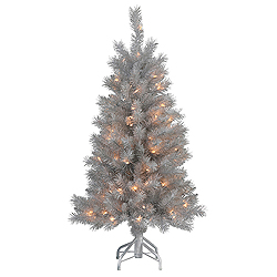 4 Foot Silver White Pine Artificial Christmas Tree 100 DuraLit Clear Lights