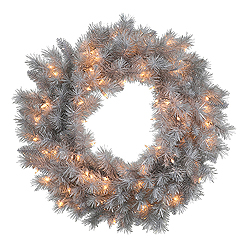 Christmastopia.com 48 Inch Silver White Artificial Christmas Wreath 200 Clear Lights