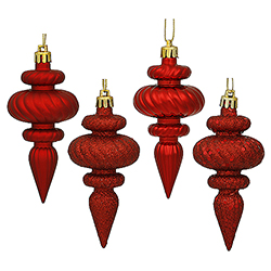 Christmastopia.com - 4 Inch Red Christmas Finial Ornament Assorted Finishes Set of 8 Shatterproof