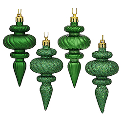 Christmastopia.com - 4 Inch Green Christmas Finial Ornament Assorted Finishes Set of 8 Shatterproof