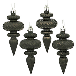 Christmastopia.com - 4 Inch Black Christmas Finial Ornament Assorted Finishes Set of 8 Shatterproof