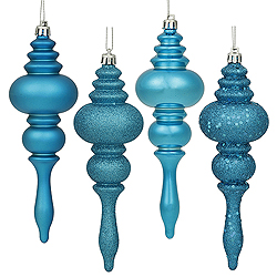 7 Inch Turquoise Finial Assorted Finishes Christmas Ornament Shatterproof Set of 8