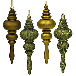 7 Inch Olive Finial Assorted Finishes Christmas Ornament Shatterproof Set of 8