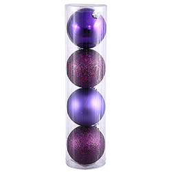 4.75 Inch Plum Ornament Assorted Finishes Set Of 4