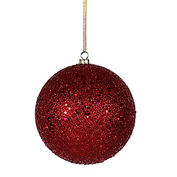 6 Inch Red Sequin Round Shatterproof UV Christmas Ball Ornament 4 per Set