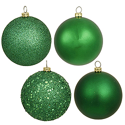 6 Inch Green Assorted Finishes Round Christmas Ball Ornament 4 per Set