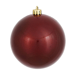 6 Inch Burgundy Candy Round Shatterproof UV Christmas Ball Ornament 4 per Set