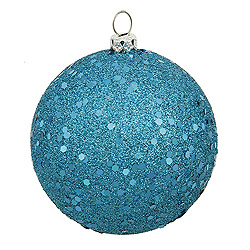 6 Inch Turquoise Sequin Round Shatterproof UV Christmas Ball Ornament 4 per Set