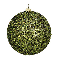 6 Inch Olive Sequin Round Shatterproof UV Christmas Ball Ornament 4 per Set