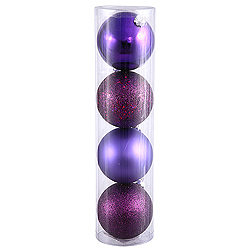 6 Inch Plum Assorted Finishes Round Christmas Ball Ornament 4 per Set