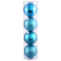 10 Inch Turquoise Assorted Christmas Ball Ornament - 4 per Set