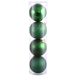 10 Inch Emerald Assorted Christmas Ball Ornament - 4 per Set