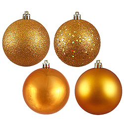 10 Inch Antique Gold Assorted Christmas Ball Ornament - 4 per Set