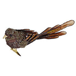 8 Inch Chocolate Beaded Bird Clip on Christmas Ornament