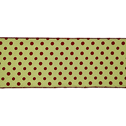 4 Inch x 10 Yard Sage with Red Dots Christmas Ribbon