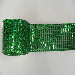 4 Inch x 10 Yard Green Mesh Metallic Check Christmas Ribbon