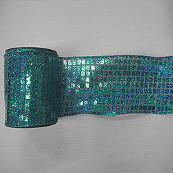 6 Inch x 10 Yard Blue Aqua Mesh Metallic Check Christmas Ribbon