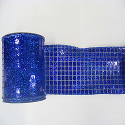 6 Inch x 10 Yard Cobalt Blue Mesh Metallic Check Christmas Ribbon