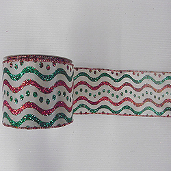 Christmastopia.com - 30 Foot White Red And Green Swirl Dots Ribbon