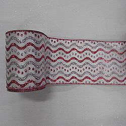 Christmastopia.com - 30 Foot White Red And Silver Swirl Dots Ribbon