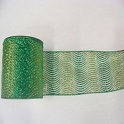 Christmastopia.com - 30 Foot Lime And Green Glitter Swirl Mesh Ribbon 4 Inch Width