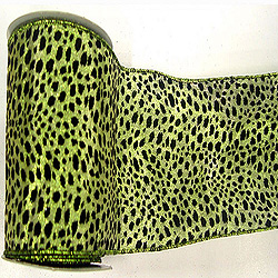Christmastopia.com - 30 Foot Lime Lame Velvet Black Leopard Ribbon 2.5 Inch Width