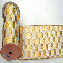 30 Foot Gold And Cream Check Lame Ribbon 6 Inch Width