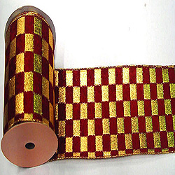 Christmastopia.com - 30 Foot Gold And Burgundy Checkered Lame Ribbon 2.5 Inch Width