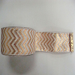 30 Foot Gold And Cream Chevron Lame Ribbon 2.5 Inch Width
