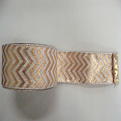 30 Foot Gold And Cream Chevron Lame Fabric Ribbon 6 Inch Width