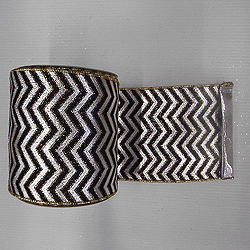 30 Foot Silver And Black Chevron Lame Fabric Ribbon 6 Inch Width