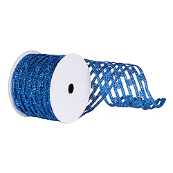 6 Inch x 10 Yard Blue Metallic Rectangle Wired Mesh Christmas Ribbon