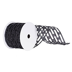 6 Inch x 10 Yard Black Metallic Rectangle Wired Mesh Christmas Ribbon