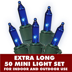 Christmastopia.com 50 Mini Commercial Grade Blue DuraLit Extra Long Christmas Light Set Green Wire