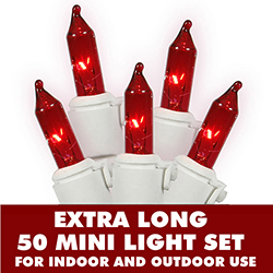Christmastopia.com 50 Red DuraLit Incandescent Mini Christmas Light Set White Wire Commercial Grade Extra Long