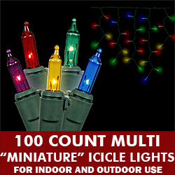 100 Light Multi Icicle Set Green Wire