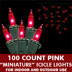 Christmastopia.com - 100 Pink Mini Incandescent Christmas Icicle Light Set Green Wire