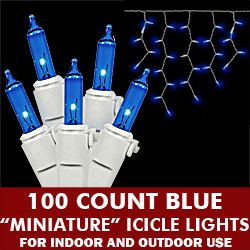 100 Light Blue Icicle Set White Wire