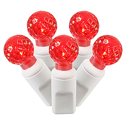 Christmastopia.com - 100 Commercial Grade LED G12 Faceted Globe Red Christmas Light Set White Wire