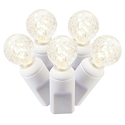 Christmastopia.com - 100 Commercial Grade LED G12 Faceted Globe Cool White Christmas Light Set White Wire Polybag