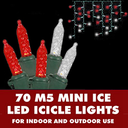 Christmastopia.com 70 LED M5 Italian Mini Ice Red and Pure White Valentine Icicle Light Set Green Wire