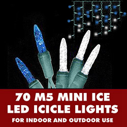 Christmastopia.com 70 Blue And Pure White LED M5 Mini Ice Christmas Icicle Lights Green Wire