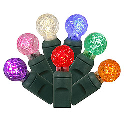 50 Commercial Grade LED G12 Multi Color Christmas Light Set Green Wire