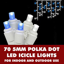 Christmastopia.com 70 LED 5MM Polka Dot Icicle Blue and Warm White Christmas Lights White Wire
