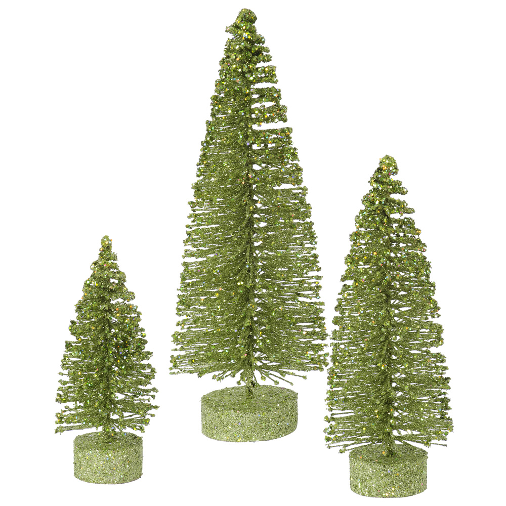 Lime Green Glitter Oval Pine Artificial Christmas Village Tree Small