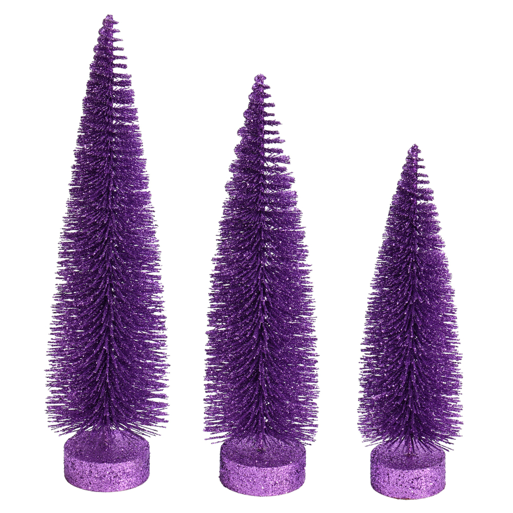 Lavender Purple Glitter Oval Pine Artificial Christmas Village Tree Large