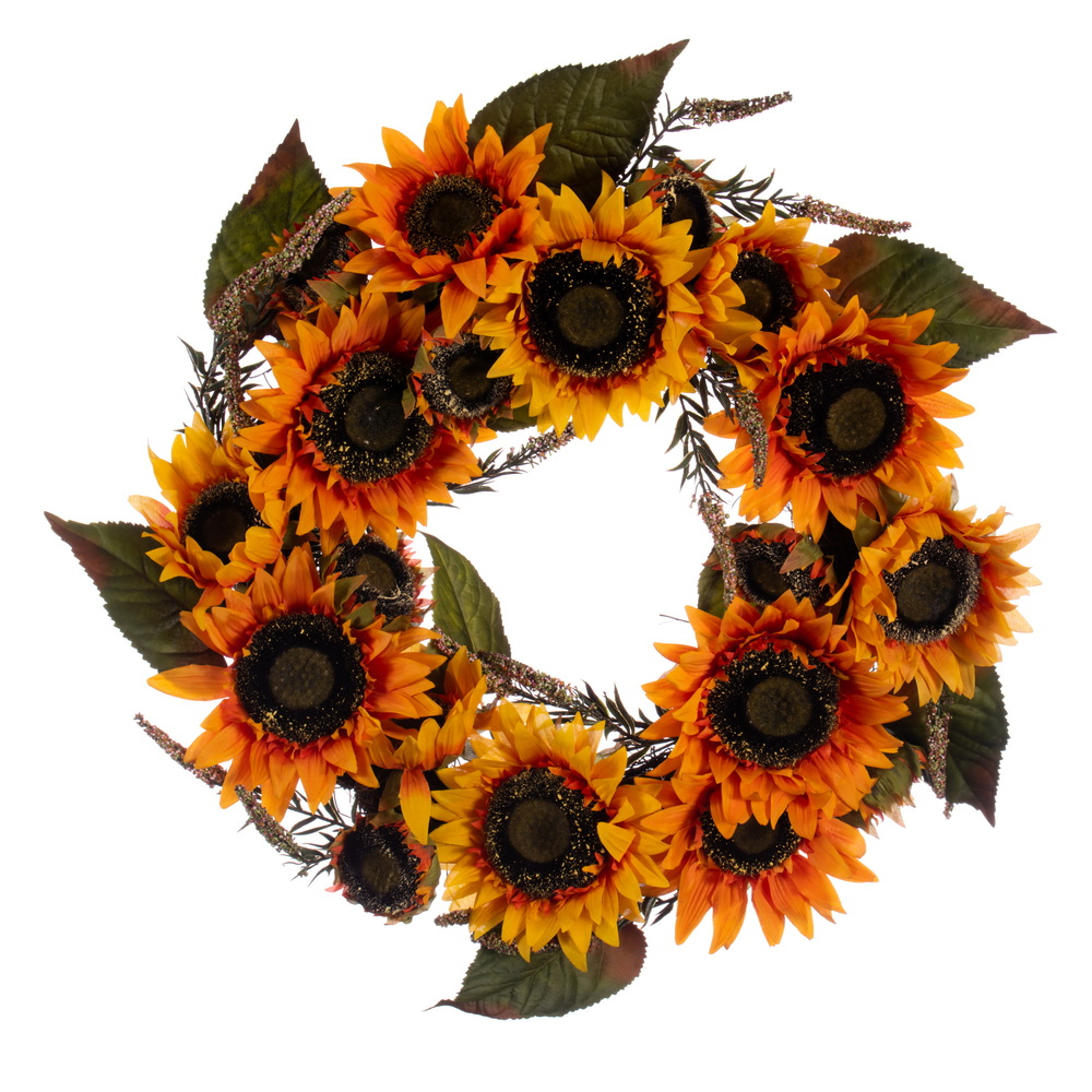 Christmastopia.com 24 Inch Yellow Sunflower Artificial Harvest Wreath Unlit