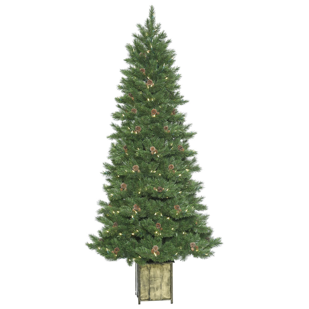 7 Foot Potted Newfield Fir Artificial Christmas Tree 400 DuraLit LED Warm White Mini Light